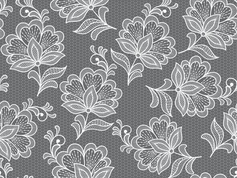 Floral background with white lace flowers. Vector elegant pattern for wedding invitation, restaurant menu, luxury brochure, business, sale template
