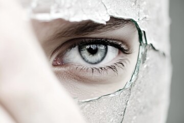 Close-up of blue eye with cracked white face paint