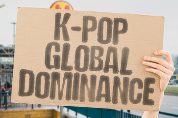 "K-pop global dominance" is displayed on a banner. The image highlights the worldwide influence of South Korean pop music. Music. Culture. Influence. Phenomenon. Charts. Popularity. Trends