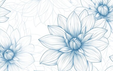 Elegant blue line art dahlia flowers on white background.