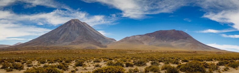 Panorama of the licancabour and juriques volcanoes near san pedro de atacama