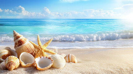 Whispers of the Shore: Seashells on Golden Sand

