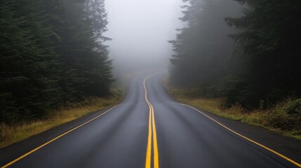 Fototapeta premium A cargo truck on a foggy road, emphasizing logistics in all conditions.