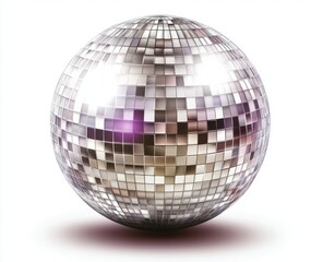 Disco ball reflecting light, isolated, white background, party decor