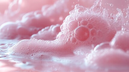 Close-up of pink bubbles in water, evoking a sense of relaxation and cleanliness.