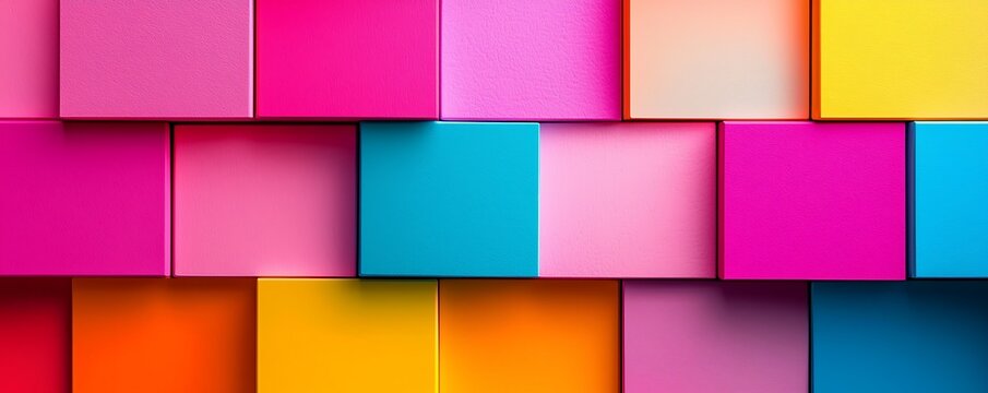 Neon color blocks in graphic design, utilizing sharp contrasts and bright colors for impactful marketing materials or web design.