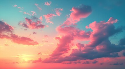 A vibrant sunset sky with colorful clouds, creating a serene atmosphere.