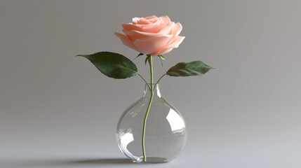 A simple but elegant single-stem rose in a slender glass vase.