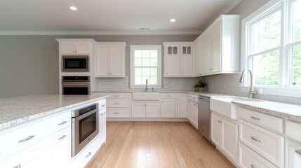 Modern White Kitchen with Granite Countertop
