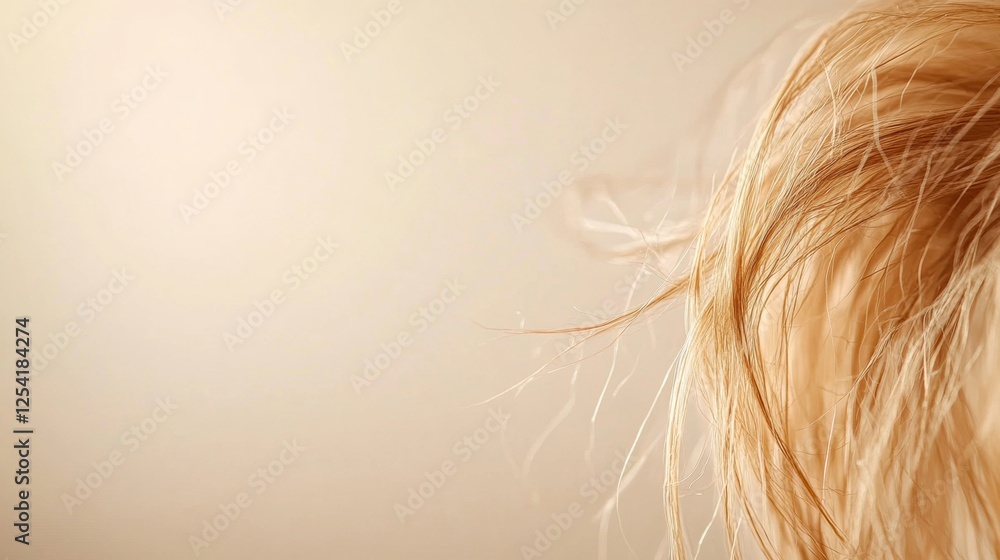 Poster macro shot highlighting the intricate details of a broken strand of hair against a soft background. 