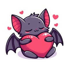 Fototapeta premium Cute Bat Sleeping On Love Pillow Cartoon Vector Icon Illustration