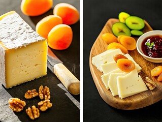 Close-up view of blue cheese showcasing texture and color with accompanying fruits and nuts