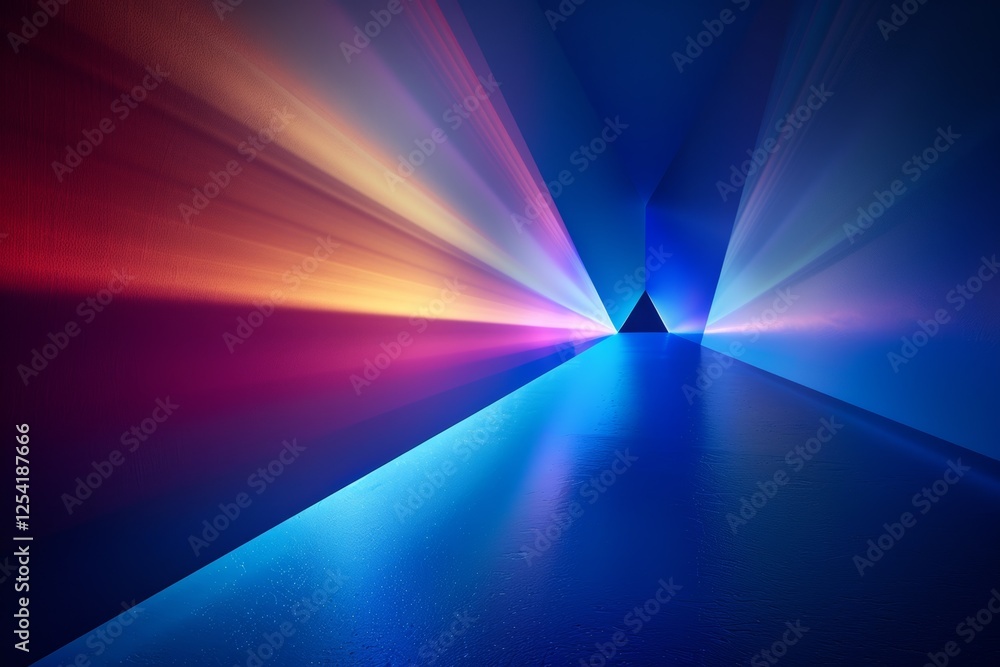 Poster brilliant light beams illuminate a geometric space, creating a mesmerizing visual experience that ca