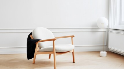 Scandinavian chair with a sleek design enhances modern interior in a bright living room