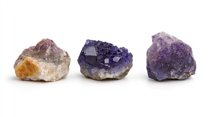 Three Colorful Gemstones Against White Background