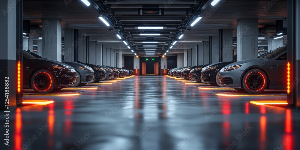 Aufkleber futuristic automated parking garage with robotic vehicle systems for efficient parking and retrieval