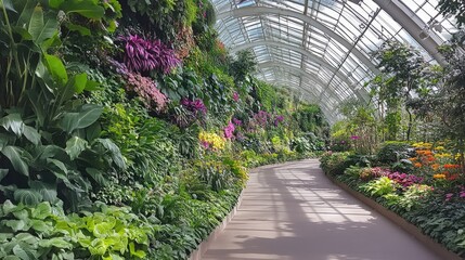 Vertical garden wall covered in lush green plants and flowers.