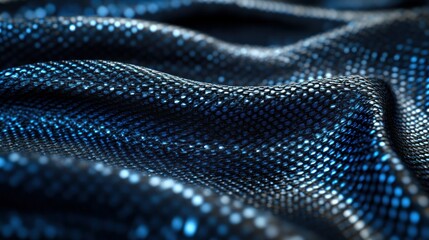 Close-up of shimmering blue fabric texture