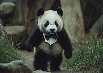 Fototapeta premium giant panda eating bamboo