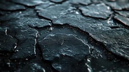 Close-up view of cracked dark stone texture