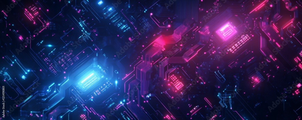 Poster Glowing Circuit Board Digital Data Flow