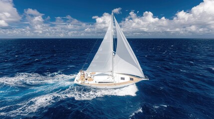 Obraz premium Yacht sailing Caribbean sea, sunny day, travel brochure
