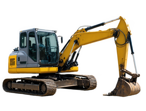 Excavator Heavy Machinery on Construction Site isolated on transparent background cutout