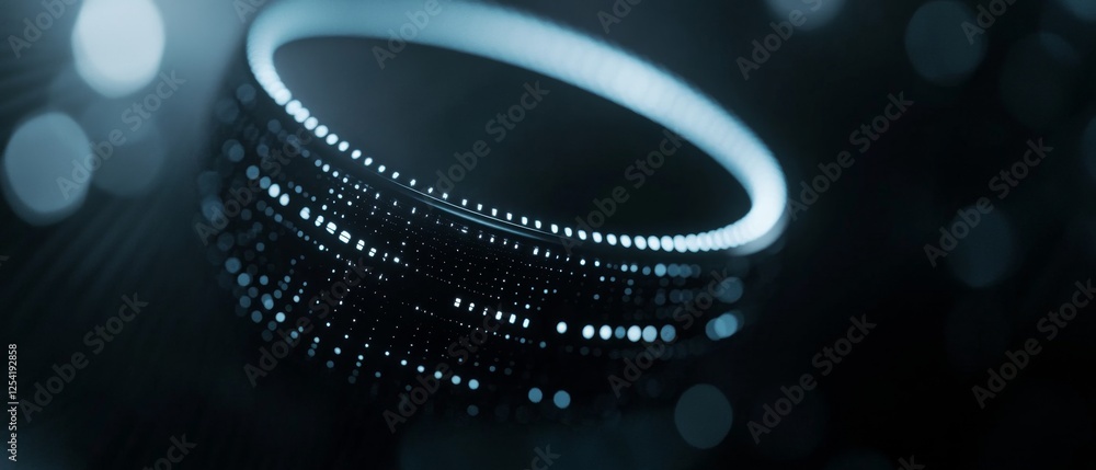 Poster Glowing ring data stream abstract dark bokeh