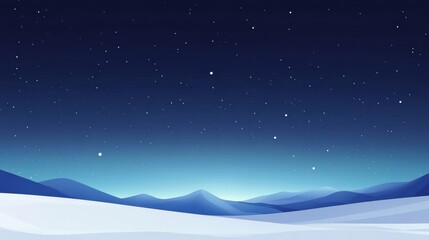 Fototapeta premium Vast snowy landscape under a clear night sky with twinkling stars and distant mountains in the background. Generative AI