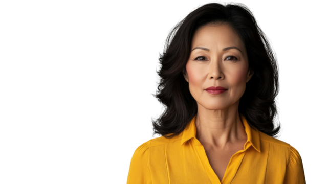 Confident asian businesswoman posing on transparent background