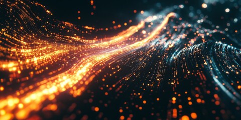 Naklejka premium Abstract glowing data stream, dark background, digital art, tech concept