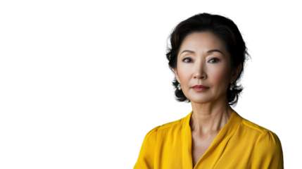Confident senior asian businesswoman posing on transparent background