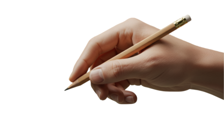 Close-up of a Human Hand Holding a Wooden Pencil on a Clean Background for Artistic Expression