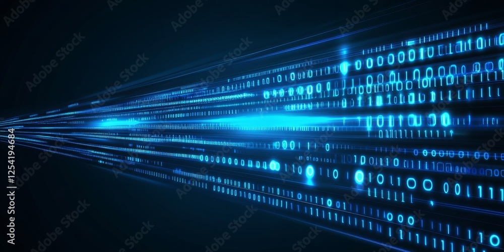 Poster Digital data stream flowing fast in dark space