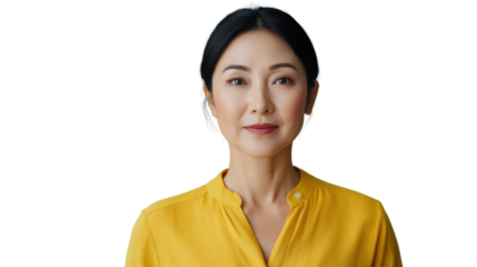 Confident asian businesswoman posing on transparent background