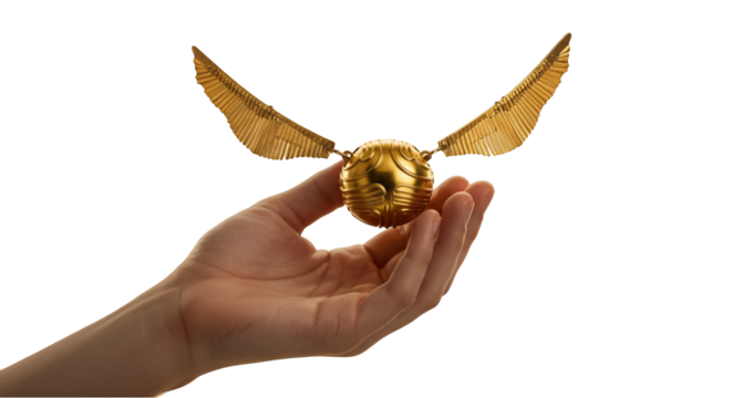Golden Ball with Wings: An Enchanting Capture of Magical Flight with Extended Wings of Wonder