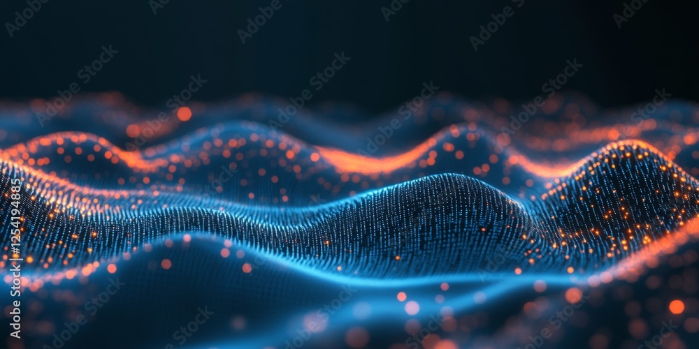 Poster abstract digital waves flowing, dark background, data visualization