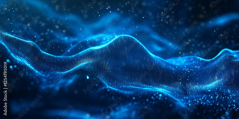 Aufkleber blue digital wave particles background, abstract tech texture