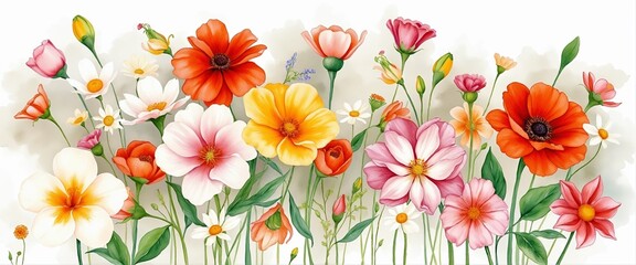 Obraz premium Vibrant Floral Watercolor Composition