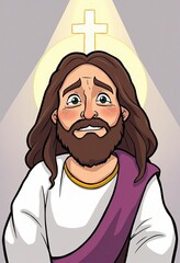 Whimsical Portrait of Jesus in Cartoon Style