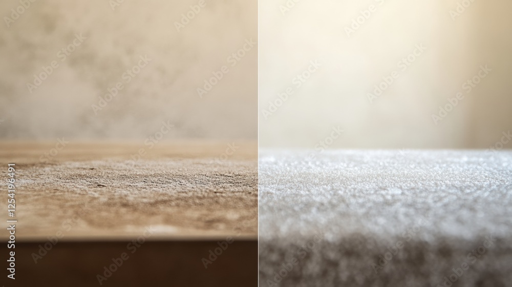 Poster comparison of dusty and clean furniture surfaces highlighting the importance of regular cleaning pra