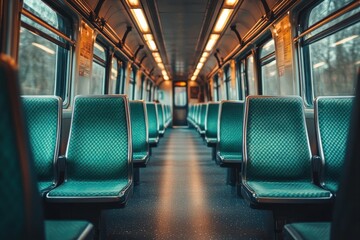 Fototapeta premium Empty train interior urban city photography modern environment perspective minimalism