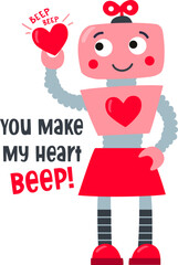 Valentine Robots, Greeting Card, Stickers, Boy, Girl