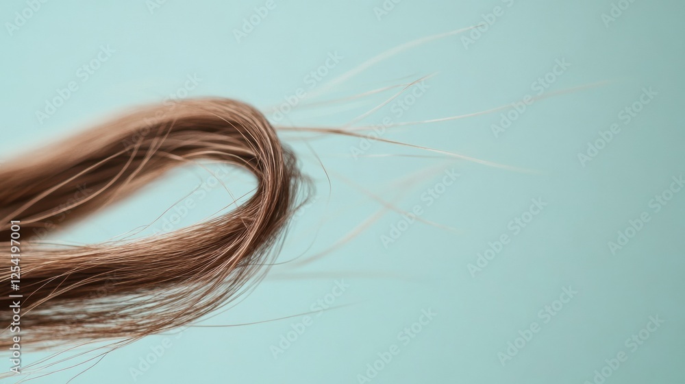 Leinwandbilder macro view of a broken strand of hair against a light blue background showcasing fine details of dam
