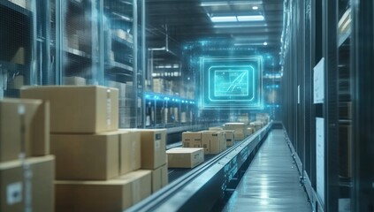 Fototapeta premium Automated Warehouse: High-Tech Logistics and Package Delivery System