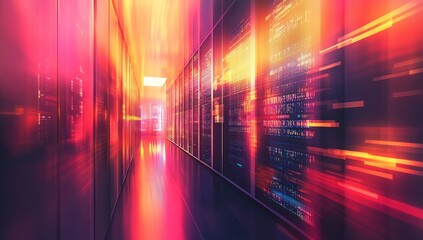 Data Center Corridor: A Neon Glow of Digital Information