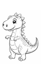Fototapeta premium Cute Dinosaur Reptile Coloring Kid Book Page in Black and White. Monochrome and Colored Samples 