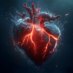 3D Abstract Heart: Vibrant, Glowing, and Intense Digital Art Illustration