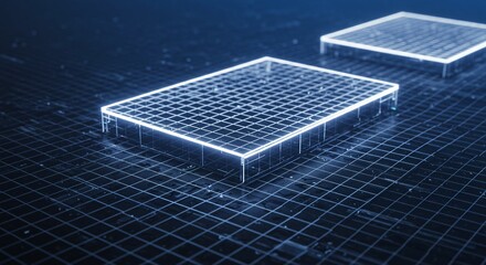 Futuristic holographic grids with glowing edges and depth
