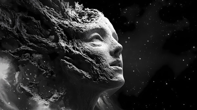 Celestial 3d entity in a cosmic scene. Unraveled Dimensions. Illustration